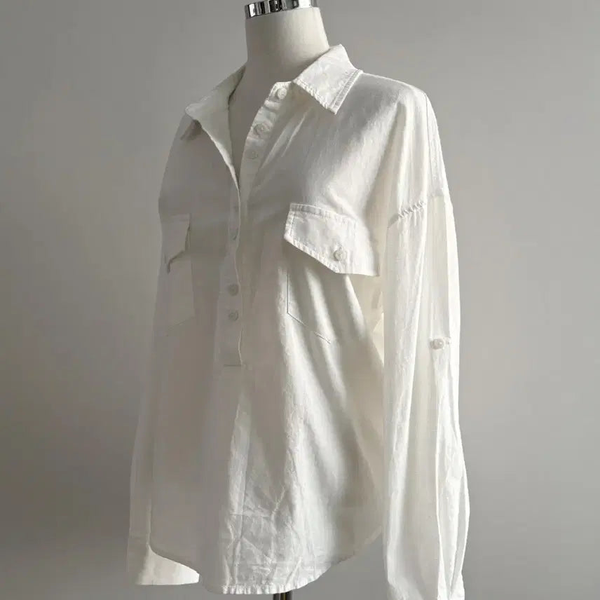 [BUNJANG] Flipped Linen Roll-Up Shirt / 플립 린넨 롤업 셔츠