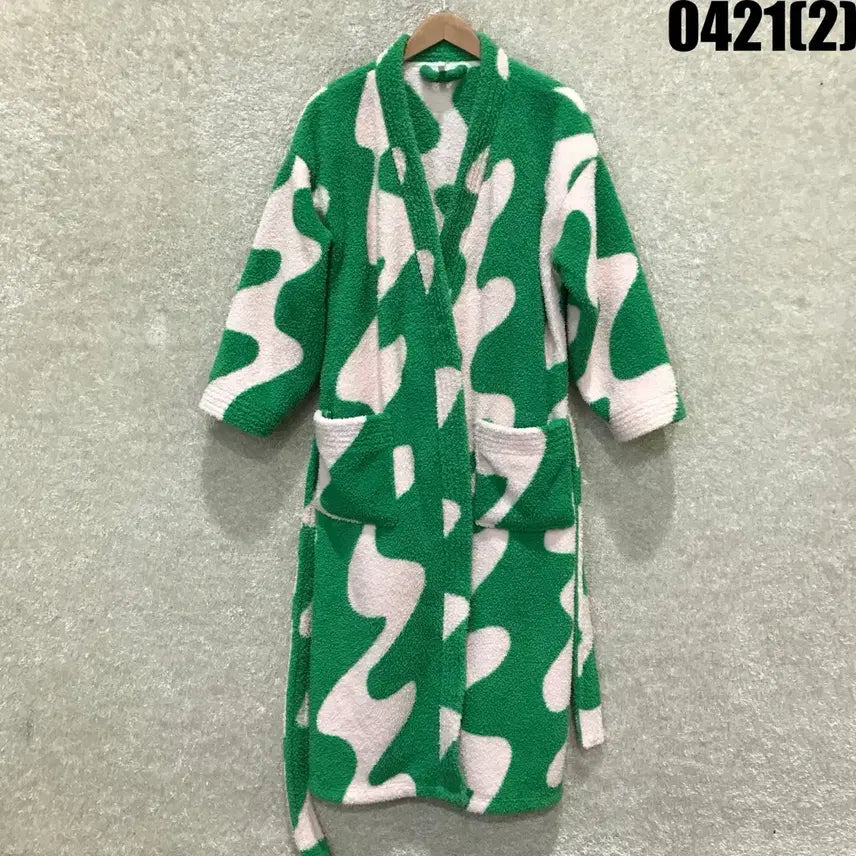 [SOLD OUT] Fabricant de weekend 그린 화이트 패턴 롱 기모 로브 m
