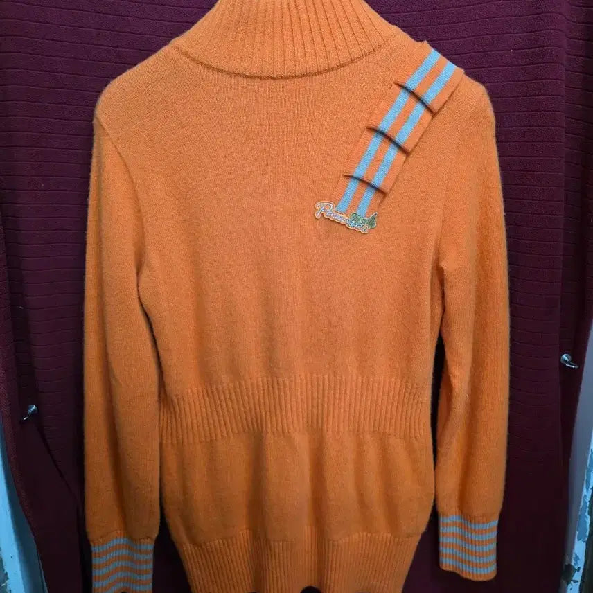 [BUNJANG] Passardi Orange Character Half-Zip Windproof Long Knit / Passardi 오렌지색 캐릭터 반집업 방풍롱니트.   /16