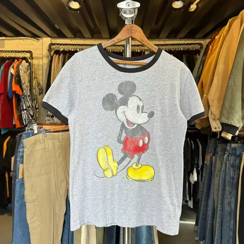 [BUNJANG] Disney Mickey Mouse Ringer T-shirt / [90]디즈니 미키마우스 프린팅 링거 티셔츠