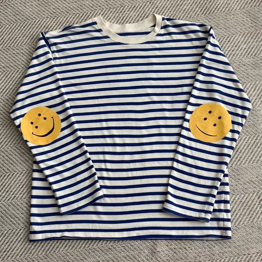 [BUNJANG] 블루 줄무늬 스마일 티셔츠/ unisex / 블루 줄무늬 스마일 티셔츠/ unisex
