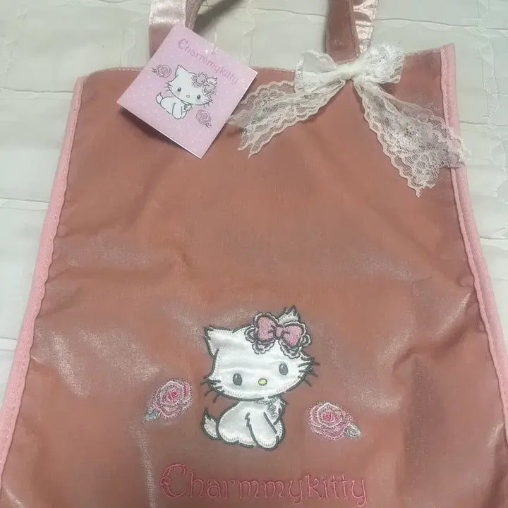[SOLD OUT] 챠미키티 헬로키티 핑크 벨벳 레이스 토트백