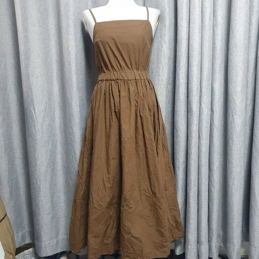 [BUNJANG] Sleeveless Linen Blend Brown Dress / S슬리브리스 바스락 브라운원피스