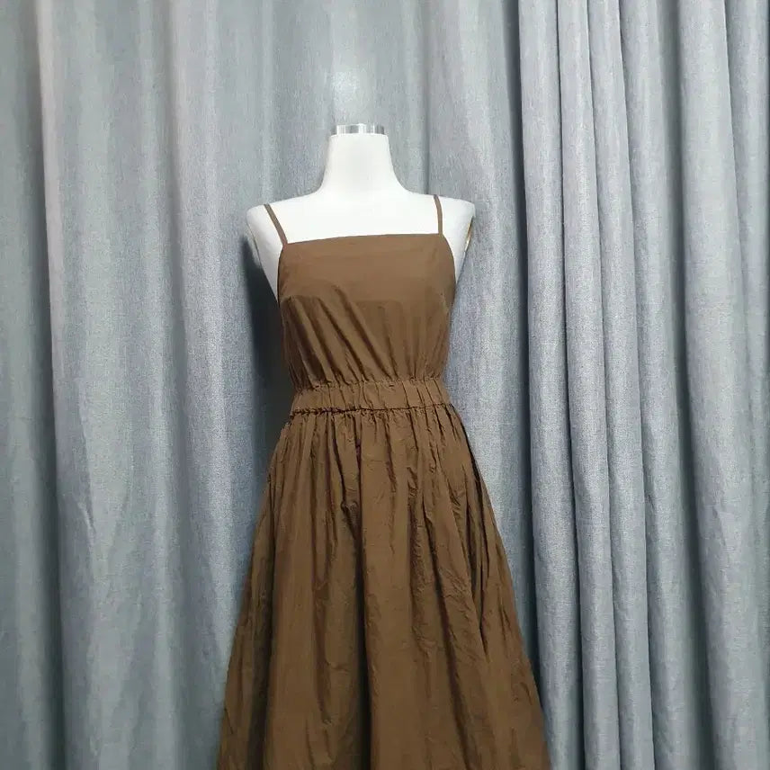 [BUNJANG] Sleeveless Linen Blend Brown Dress / S슬리브리스 바스락 브라운원피스