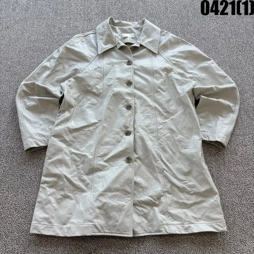 [BUNJANG] Ivory Leather Coat - F Size / 아이보리색 레더 코트 F