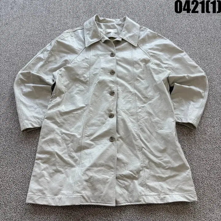 [BUNJANG] Ivory Leather Coat - F Size / 아이보리색 레더 코트 F