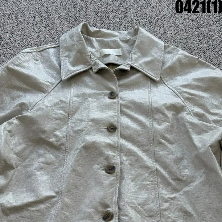 [BUNJANG] Ivory Leather Coat - F Size / 아이보리색 레더 코트 F