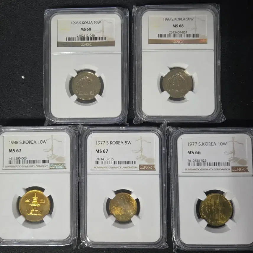 [BUNJANG] Graded Coin Bundle Set - 1998 50 Won, 1988 10 Won (NGC MS68, MS67) / 그레이딩 인증주화5점 일괄 분양합니다
