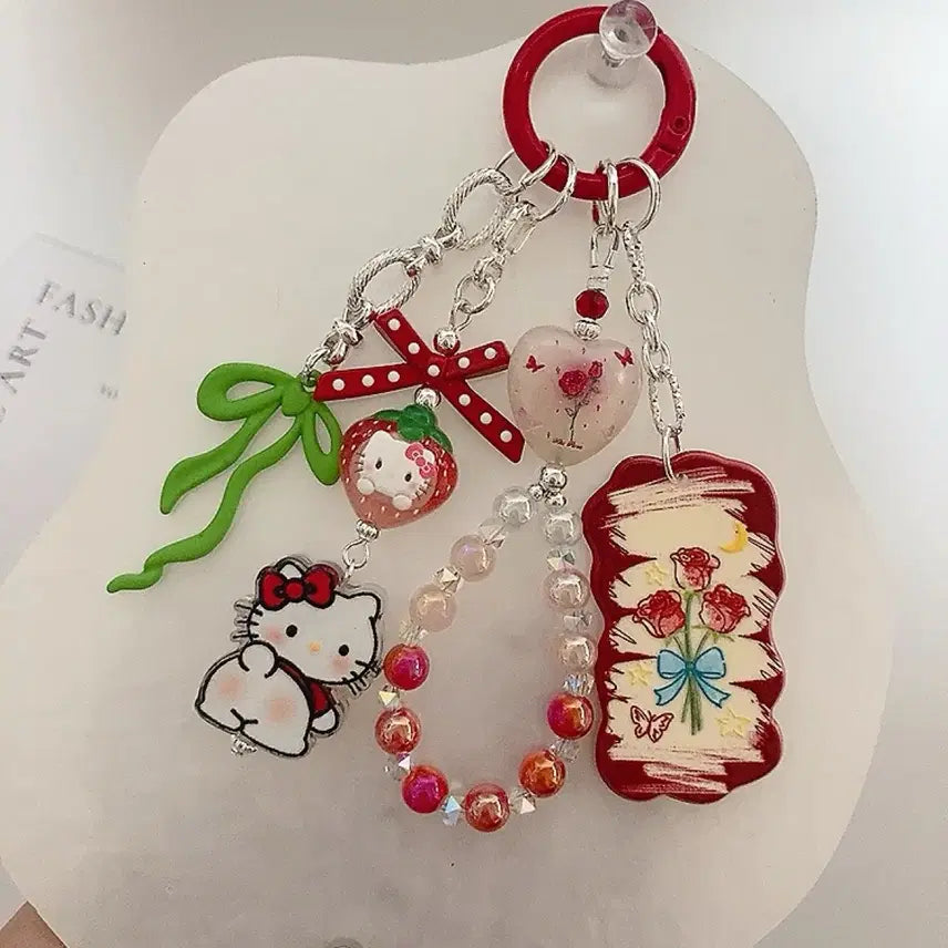 [SOLD OUT] 귀염뽀짝 키티 장미펜던트 키링