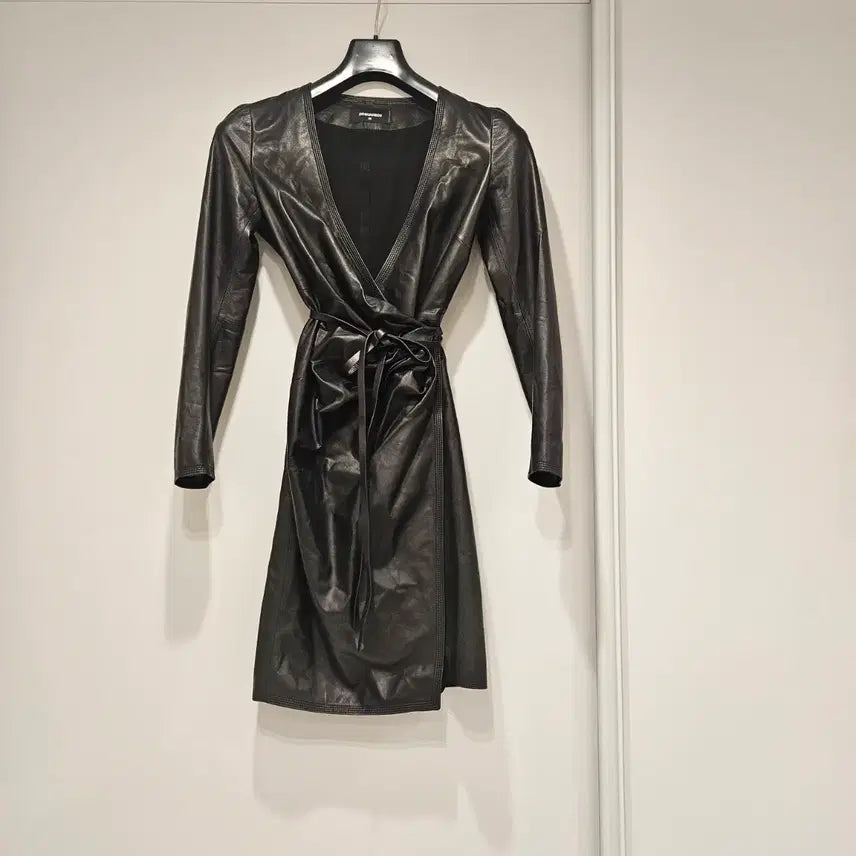 [BUNJANG] DSQUARED2 Black Leather Trench Coat (Size 38) / 디스퀘어드2 블랙 가죽 트렌치 코트 (38)