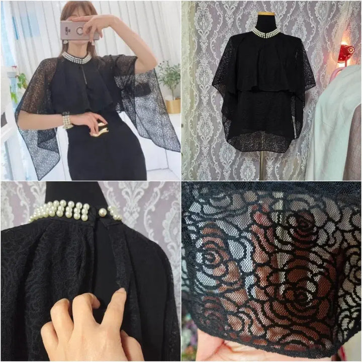 [BUNJANG] Seethrough Blouse with Pearl Neckline / 당일발송/새상품)고퀄리/ 진주 넥라인 시스루 블라우스