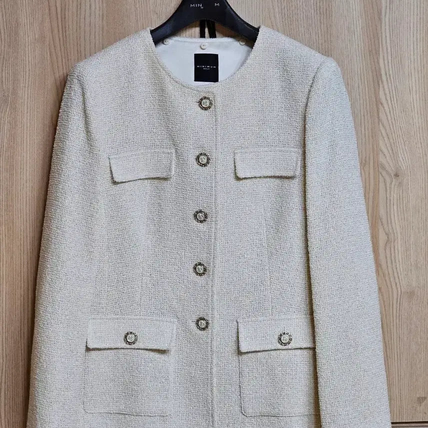 [BUNJANG] Minimum Color-Block Collar Tweed Jacket Cream Size 66 / 미니멈 배색카라넥 트위드 자켓 크림 색상 66 사이즈