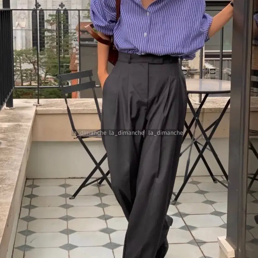 [BUNJANG] Wide Pleated Slacks Charcoal S / 새상품>>> 와이드 플리츠 슬랙스