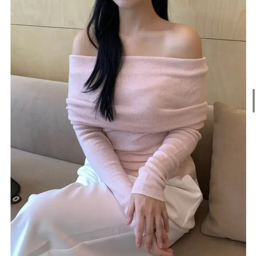 [BUNJANG] Lennib Off Shoulder Knit (Ivory, Pink) / 레니브 오프숄더 니트 (아이보리, 핑크)