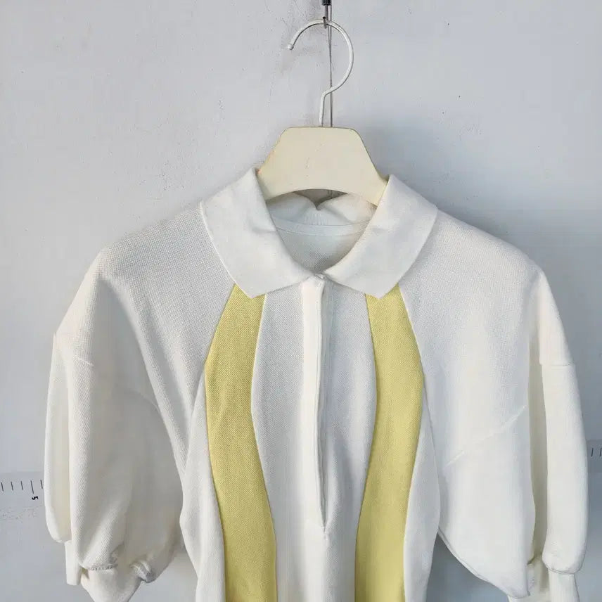 [BUNJANG] 수입 명품 화이트 옐로우 배색 카라 롱 원피스 / 수입 명품 화이트 옐로우 배색 카라 롱 원피스