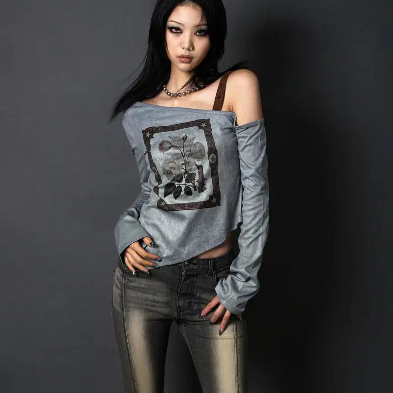[BUNJANG] Darling Your Bad One Shoulder Suede Top / 달링유어배드 원숄더 스웨이드 탑