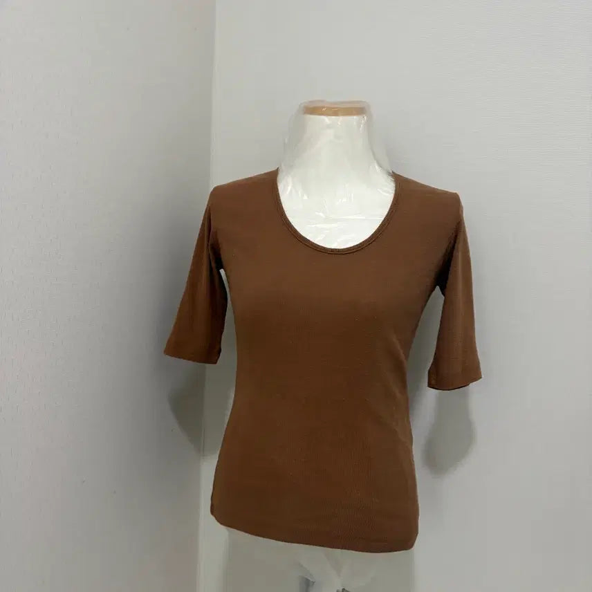 [BUNJANG] Brown Ribbed Short Sleeve T-shirt / 브라운 골지 반팔 티셔츠