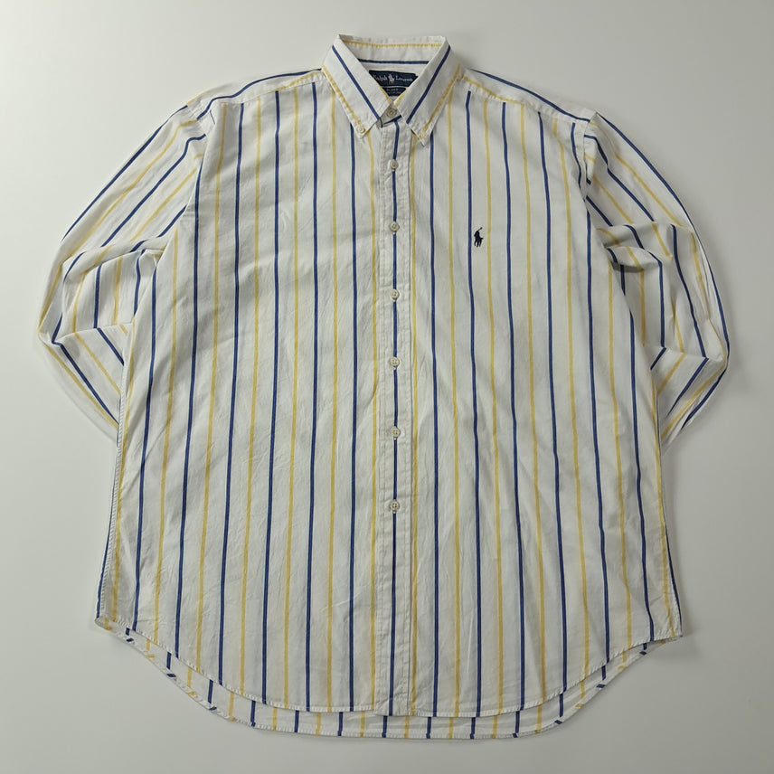 [BUNJANG] CK321 L 폴로 90s 올드스쿨 네이비 옐로우 스트라이프 셔츠 남방 / CK321 L 폴로 90s 올드스쿨 네이비 옐로우 스트라이프 셔츠 남방