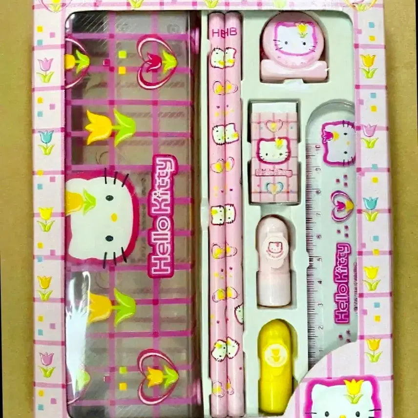 [BUNJANG] Tulip Kitty Stationery Set / 튤립 키티 문구 세트, 튤립 키티 집게, 키티 필통
