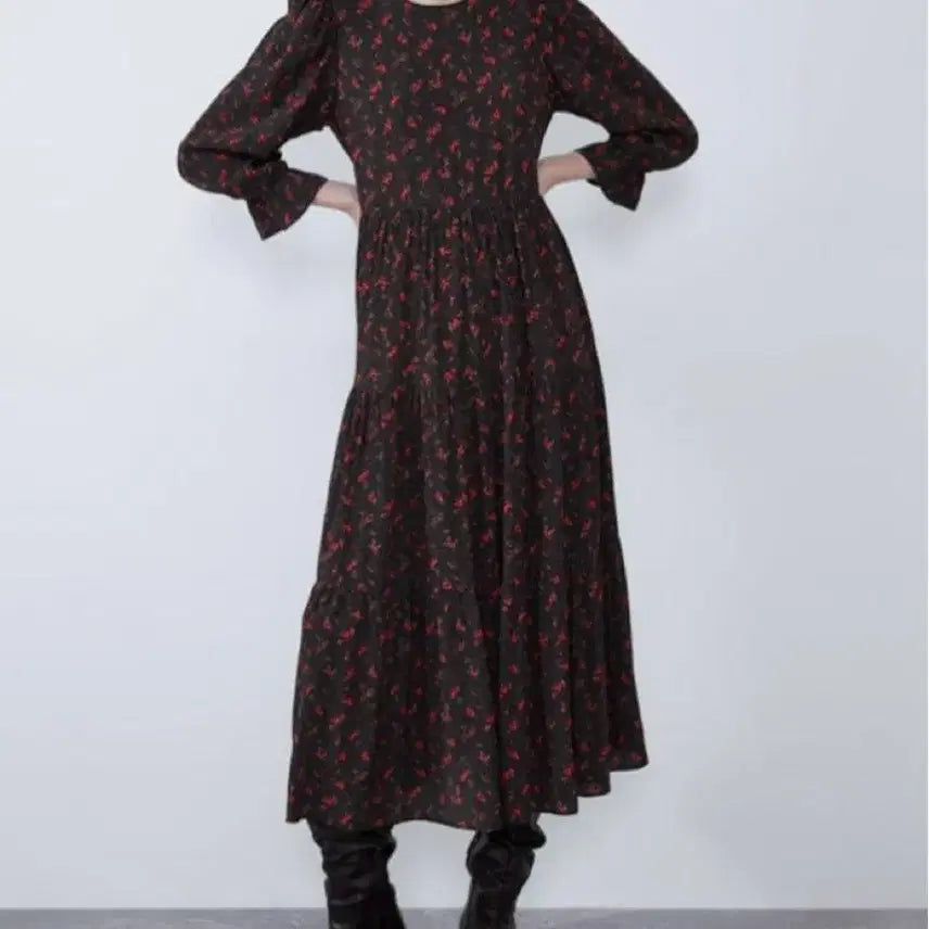 [BUNJANG] ZARA Floral Long Dress / 자라 플라워 롱 원피스 블랙 레드