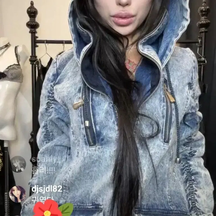 [BUNJANG] DigDeep Washed Denim Hooded Parka Jacket / DigDeep워싱 데님 후드 야상 점퍼