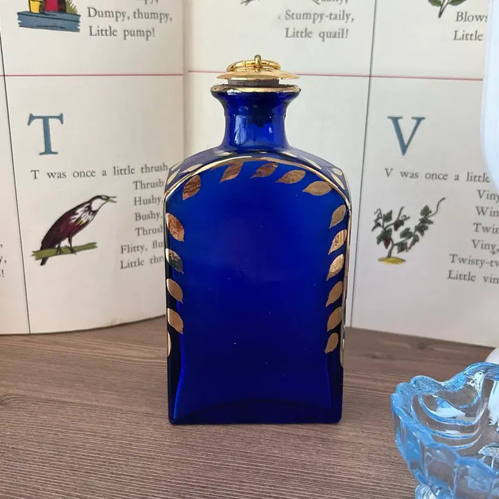 [BUNJANG] Vintage Portuguese Hand-Painted Cobalt Blue Bottle Vase with Gold Trim / 포르투갈 빈티지 앤틱 화병 보틀 오브제