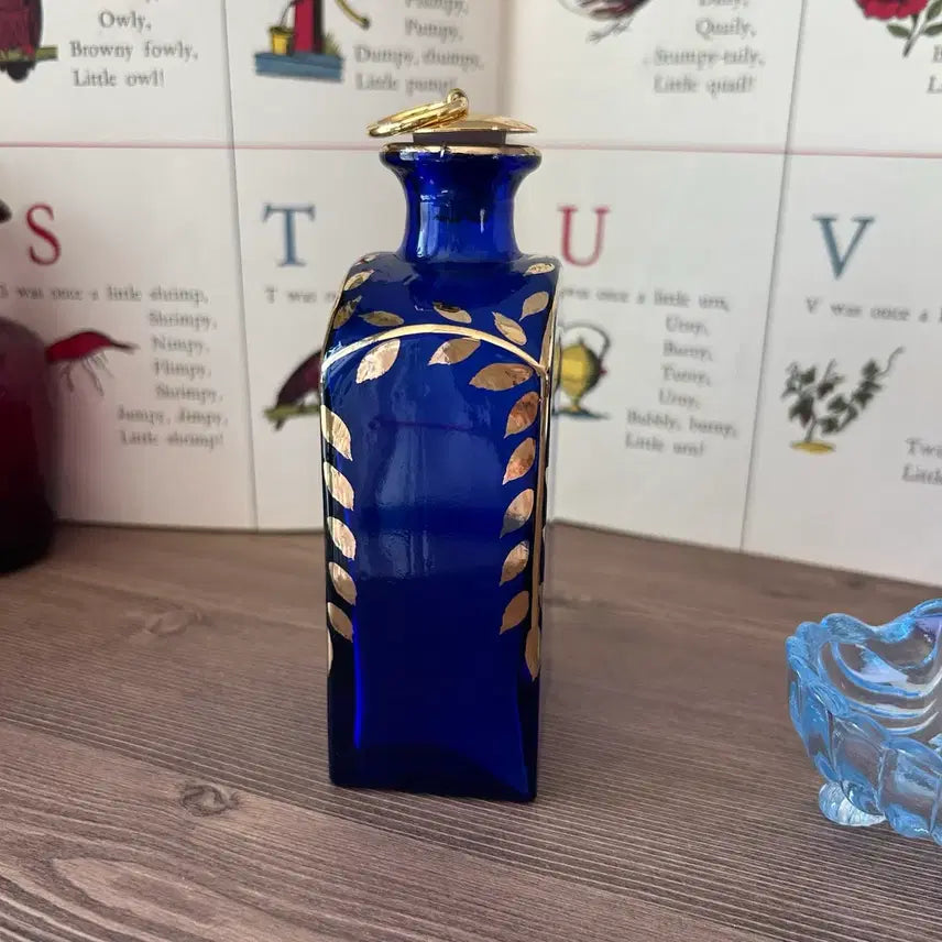 [BUNJANG] Vintage Portuguese Hand-Painted Cobalt Blue Bottle Vase with Gold Trim / 포르투갈 빈티지 앤틱 화병 보틀 오브제