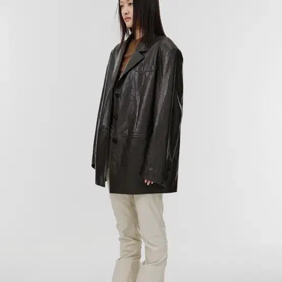 [BUNJANG] S/E/O Oversized Faux Leather Jacket Dark Brown / S/e/o 오버사이즈 페이크 레더 자켓 다크브라운