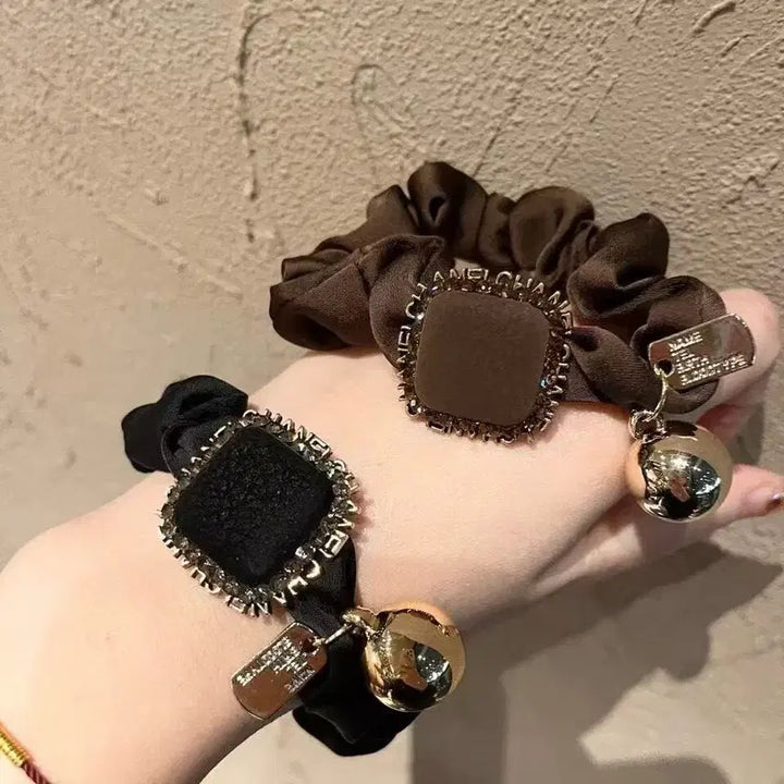 [BUNJANG] Square Cubic Scrunchie Brown/Black / 스퀘어 큐빅 곱창 머리끈 브라운/블랙