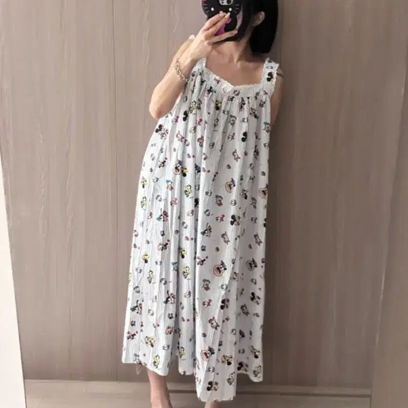 [BUNJANG] Mickey Mouse Long One-Piece Pajamas / 미키 원피스 잠옷