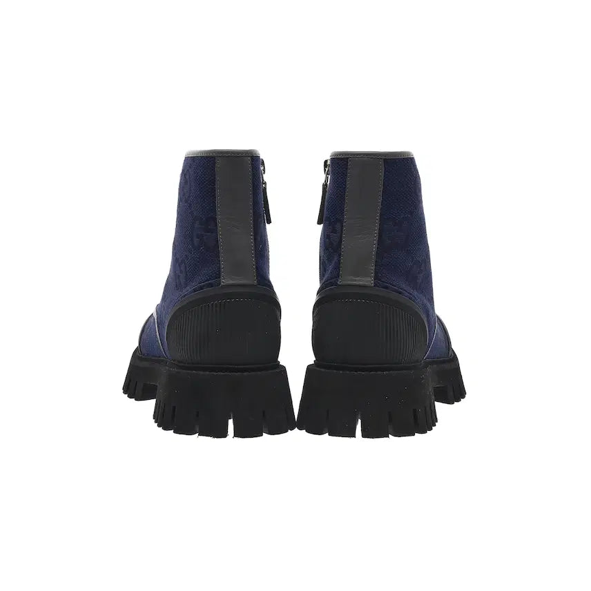 [BUNJANG] Gucci Lace-Up Boots Blue Grey Canvas / 구찌 레이스업 부츠 블루 그레이 캔버스