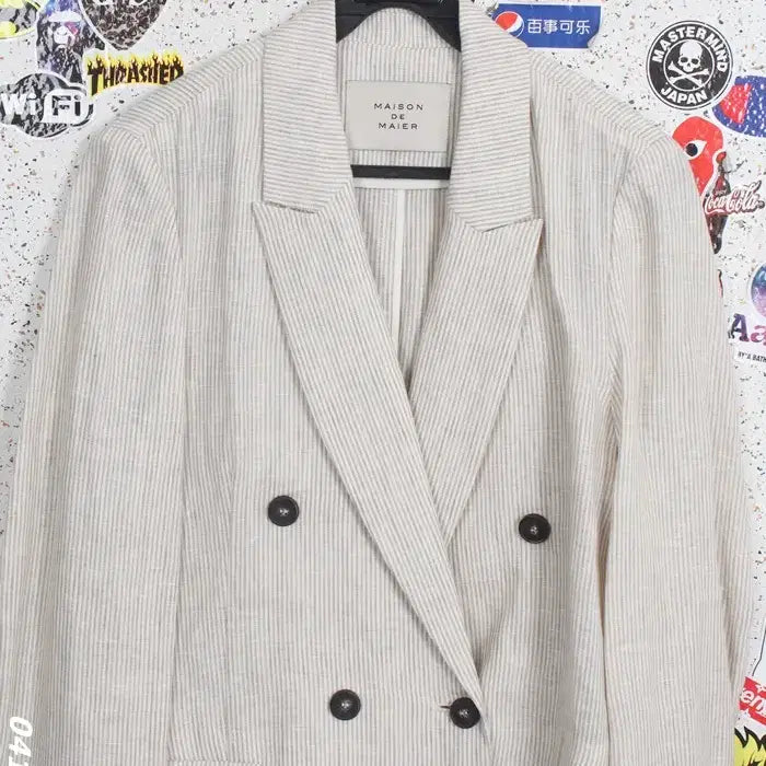 [BUNJANG] Maison de Mayeur 100% Linen Striped Double Jacket / 여성F / 메종드메이어 린넨100 단가라 더블자켓BG