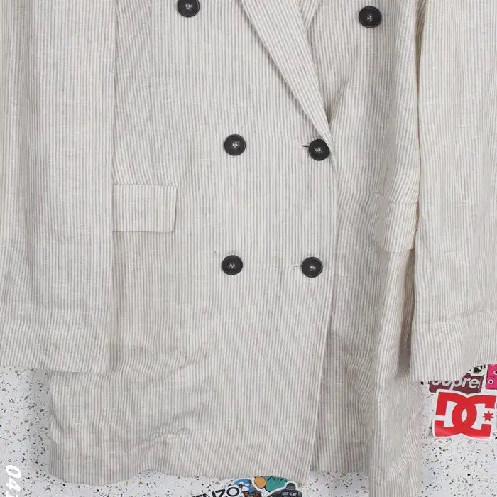 [BUNJANG] Maison de Mayeur 100% Linen Striped Double Jacket / 여성F / 메종드메이어 린넨100 단가라 더블자켓BG