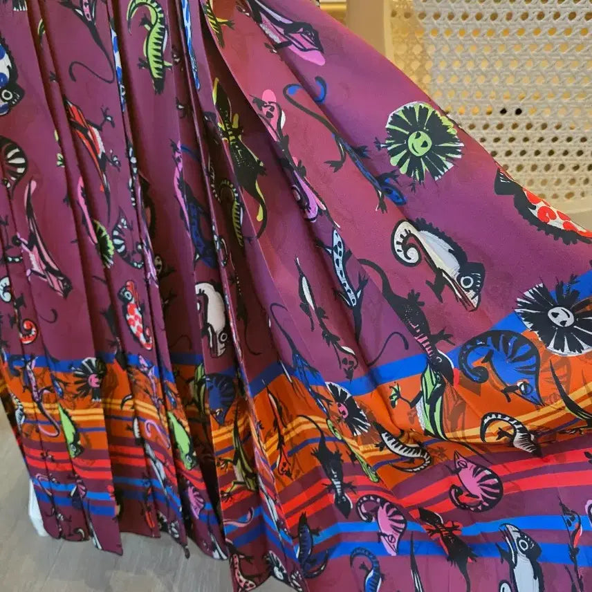 [BUNJANG] Object Pattern Pleated Long Skirt / 오브제 패턴 플리츠 롱스커트