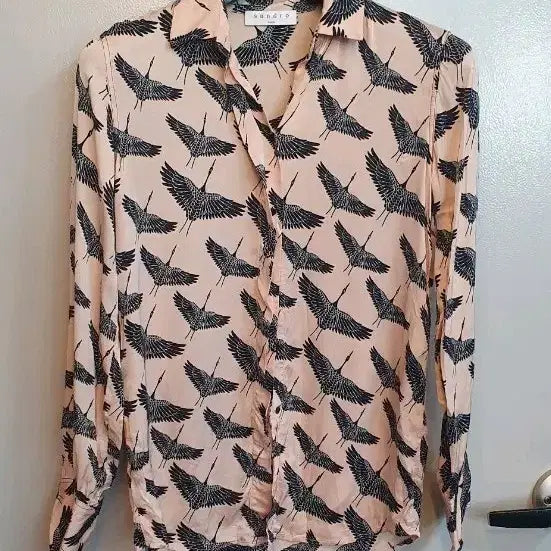 [BUNJANG] Sandro Crane Pattern Blouse Size 1 / 산드로 Sandro 학 패턴 블라우스1사이즈