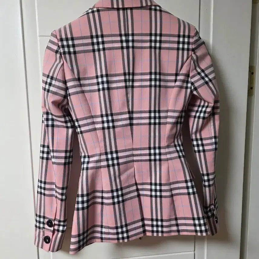 [BUNJANG] Pink Check Double-Button Jacket / 핑크 체크 더블버튼 자켓
