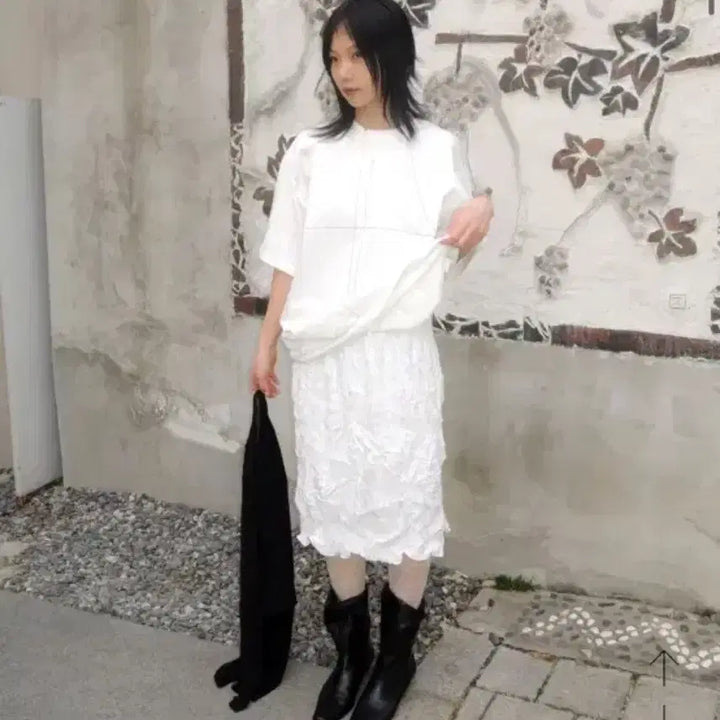 [BUNJANG] Wrinkle Midi Skirt Ivory / 링클 미디 스커트 아이보리
