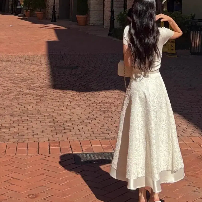 [BUNJANG] Alienor Lace Silk Skirt / 알리에나 레이스 실크 스커트