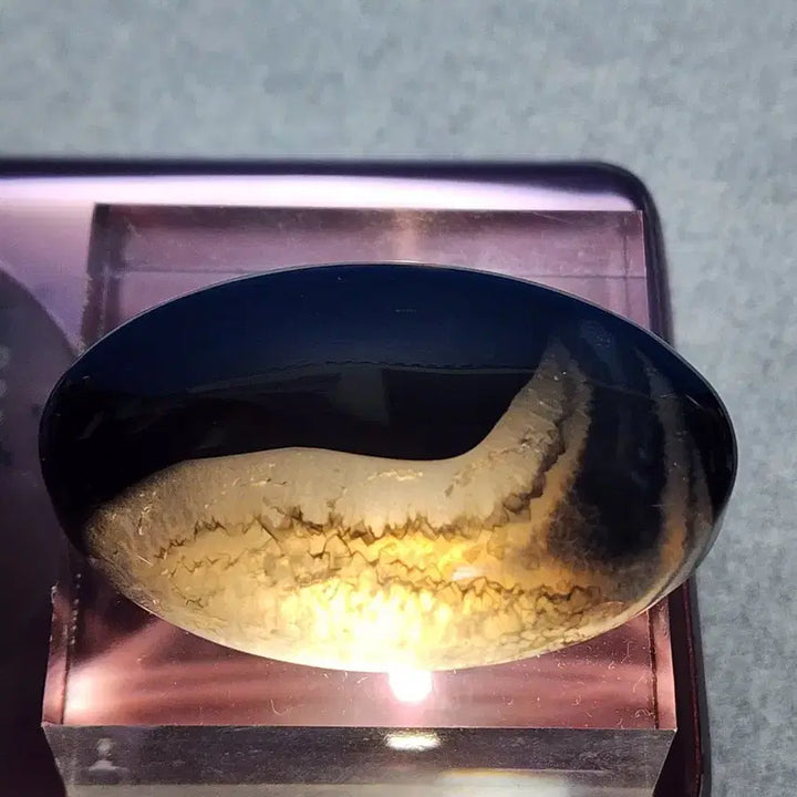 [BUNJANG] Natural Crystal Black Agate Gemstone with Stand / 천연 크리스탈 흑 마노 원석 타원형+받침대