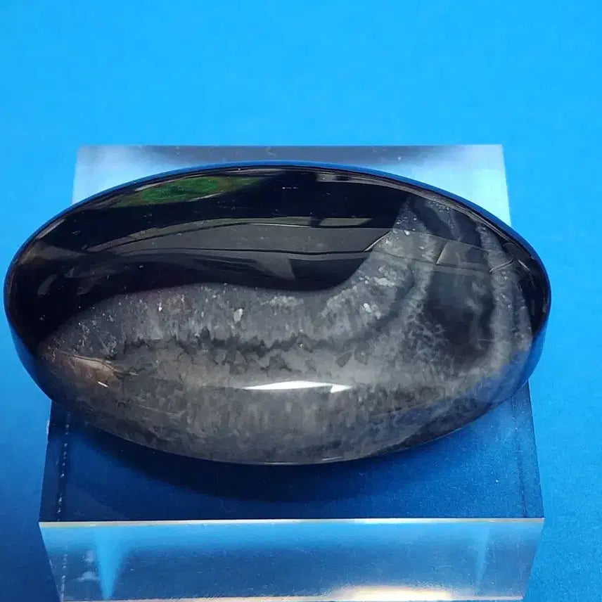 [BUNJANG] Natural Crystal Black Agate Gemstone with Stand / 천연 크리스탈 흑 마노 원석 타원형+받침대
