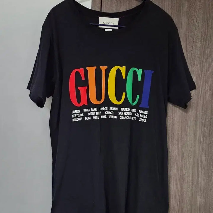 [BUNJANG] Gucci Rainbow Logo Black T-Shirt / 구찌 레인보우 로고 블랙 반팔 티셔츠