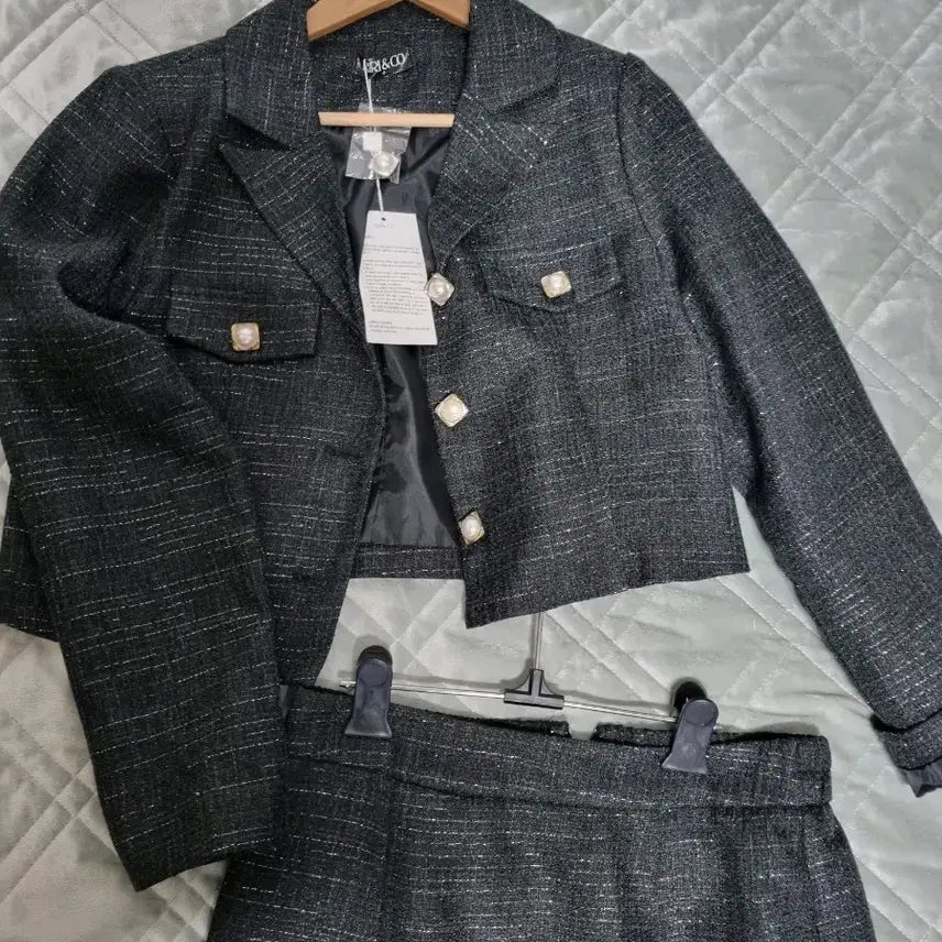 [BUNJANG] Pearl Tweed Jacket Skirt Set-up / 펄 트위드 자켓 스커트 셋업 봄가을