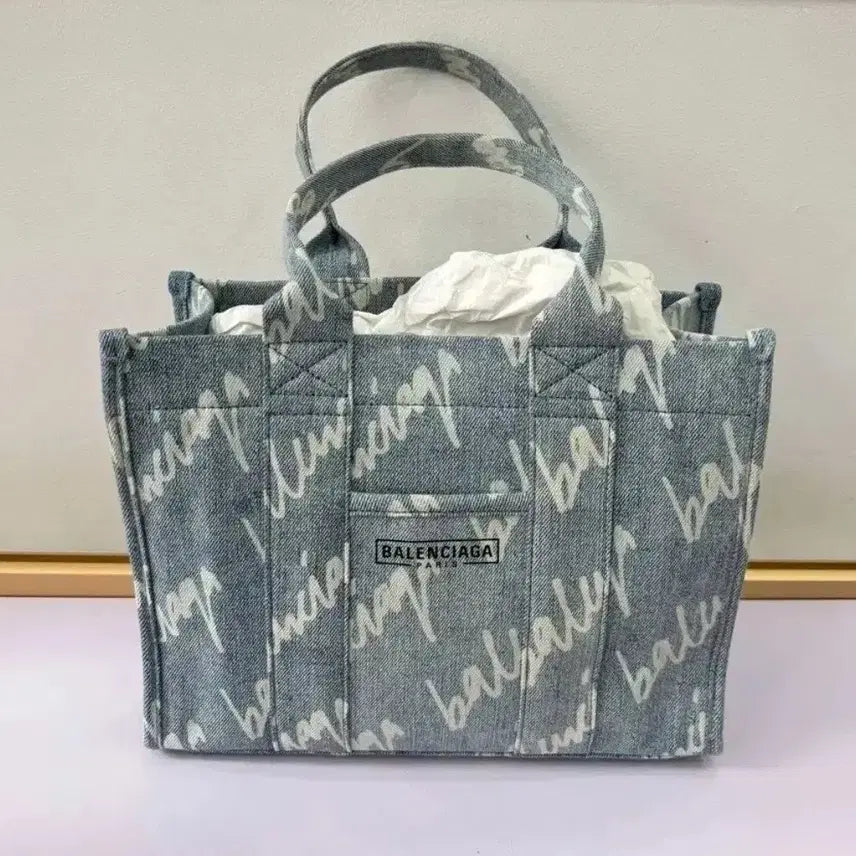 [BUNJANG] Balenciaga Denim Print Tote Bag Small / 발렌시아가 데님 프린트 토트백 스몰