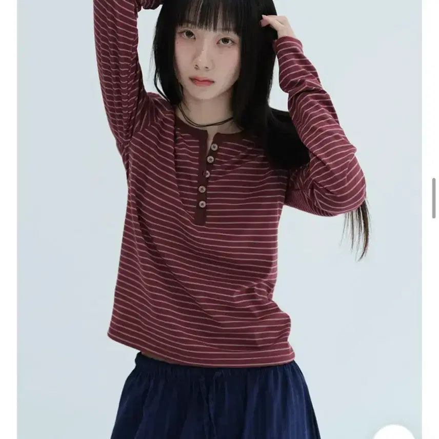 [BUNJANG] Tilde Seoul Striped Long Sleeve T-Shirt / 에이블리 틸데서울 단가락 배색 스프라이프 티셔츠 롱슬리브