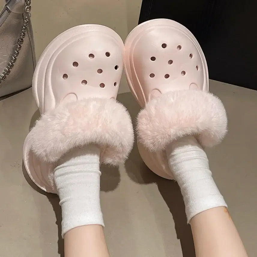 [BUNJANG] EVA Platform Fur Slippers / [급처/새상품] 퍼 슬리퍼 통굽 EVA