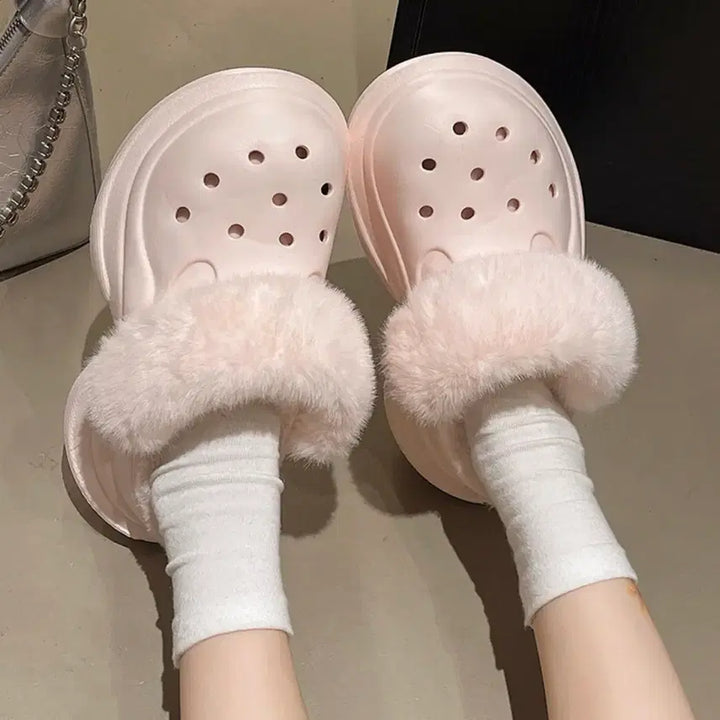 [BUNJANG] EVA Platform Fur Slippers / [급처/새상품] 퍼 슬리퍼 통굽 EVA