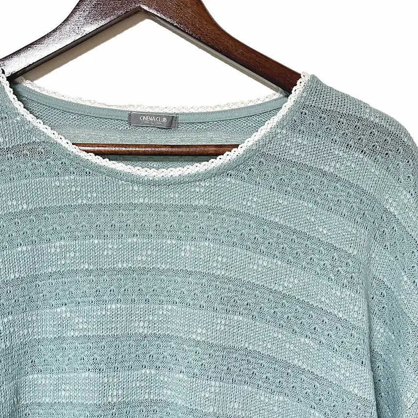 [BUNJANG] Vintage Punch Lace Line Oversized Knit Top (Mint) / 일본빈티지 펀칭레이스라인오버루즈니트티 민트하늘모리걸하구미룩갸루y2k 히피