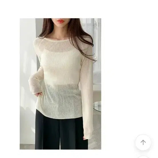 [BUNJANG] Ivory See-through Long Sleeve T-shirt / 아이보리 시스루 긴팔 티셔츠
