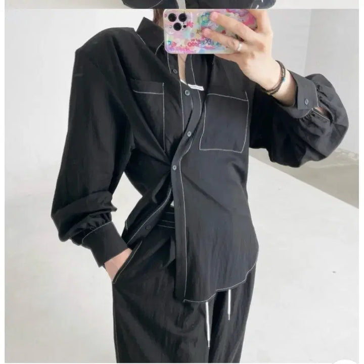 [BUNJANG] Andy Shirt and Pants Set (Black, Navy) / 앤디셔츠팬츠세트(블랙,네이비2세트있음~벨201,마리언니등판매상품!)