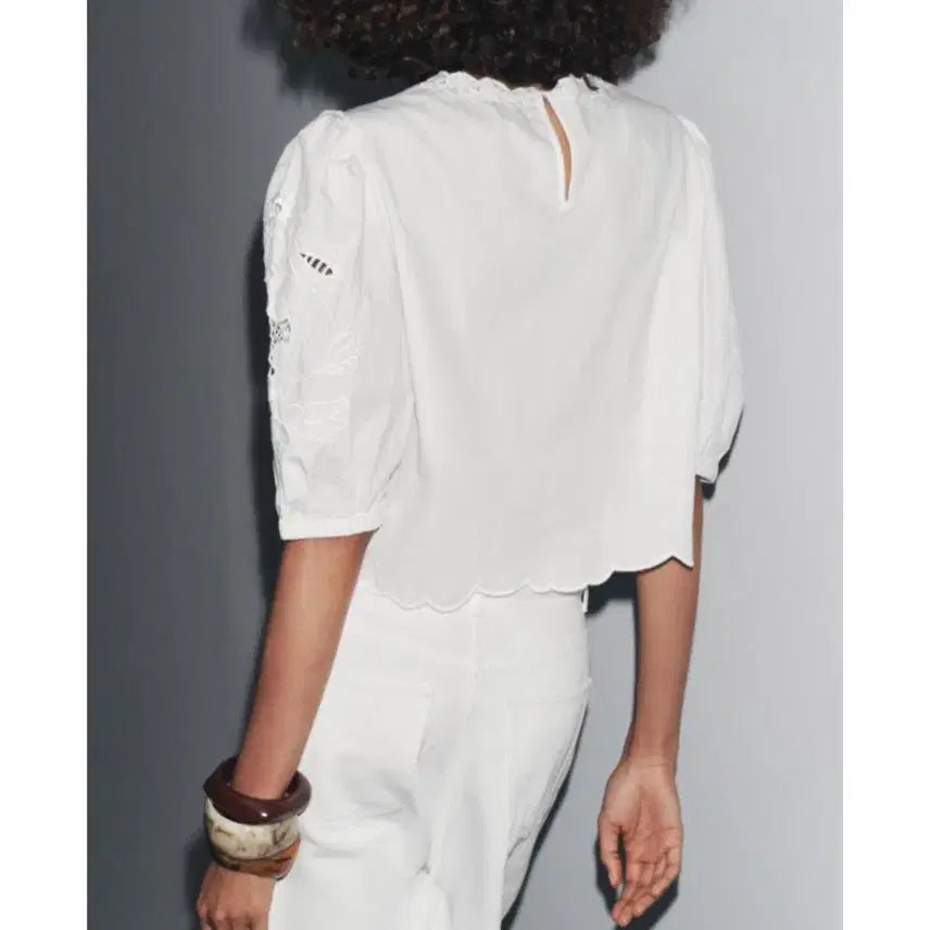 [BUNJANG] Zara Lace Point Blouse - White, XS / 새상품 Zara 자라 레이스 포인트 블라우스
